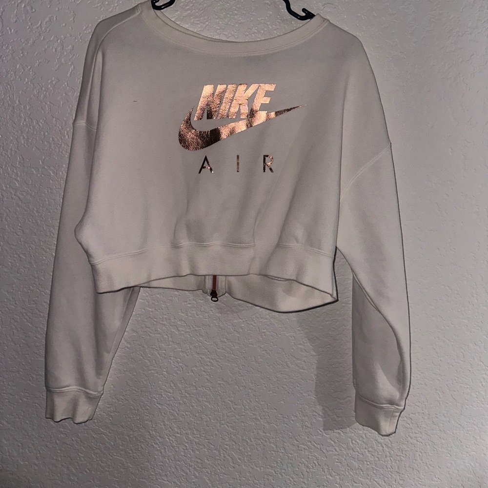 Nike Air Rally Crew Cropped Sweatshirt white and Rose Gold Full Back Zip size S